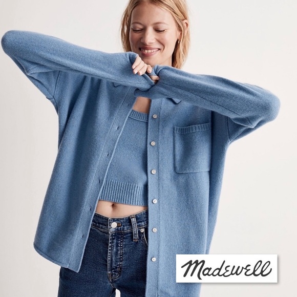 Madewell × DONNI Re(sourced) Cashmere Merino Shirt Jacket Blue Shaket Size XXL - Picture 1 of 13